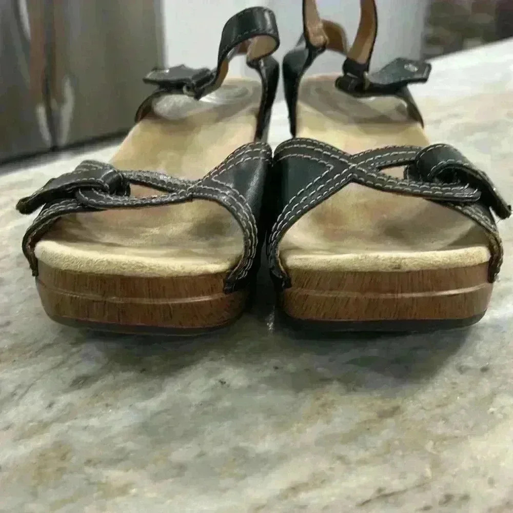 Dansko Sandals Sara Womens EU 40 Black Leather Hook and Loop Straps Open Toe - Picture 4 of 15